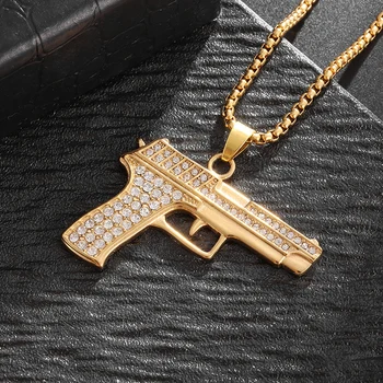 Популярный хип-хоп Блестящий циркон Desert Eagle Ожерелье с пистолетом Мужчины Женщины Гламурный Рок Панк Ювелирные изделия подарок