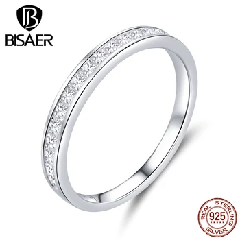 Простые кольца из стерлингового серебра 925 Пробы BISAER, кольцо на палец из циркона, украшенное бисером, для женщин, Свадьба, Помолвка, Изысканные ювелирные изделия