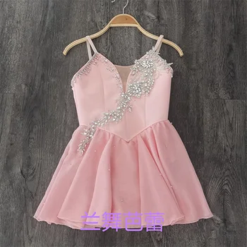 Профессиональная одежда для выступлений для девочек нестандартного размера, Современное Персиково-розовое Шифоновое платье с Купидоном, Лирическое Балетное Танцевальное платье, костюмы