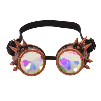 Радужные очки с хрустальными линзами Мужские Женские Очки в стиле Стимпанк с заклепками, Косплей, Винтажные Готические очки