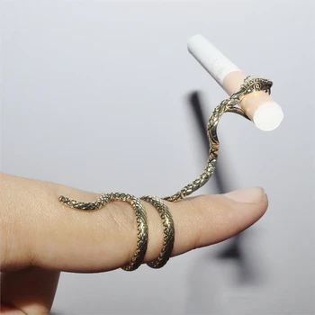 Ретро Изогнутый Длинный змеиный зажим для открывания рта сигареты Кольцо регулируемого размера Мужская трубка Крутые ювелирные изделия Подарок ювелирных изделий