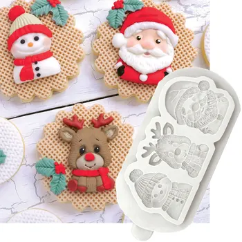 Рождественские Милые персонажи, силиконовая форма для помадки, инструмент для торта, формы для выпечки, сахарной пудры, шоколада, кухонные принадлежности