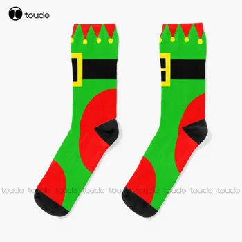 Рождественские носки с Эльфом, Зеленые Носки для девочек, Белые Носки, Персонализированные Пользовательские Носки Унисекс для взрослых, подростков и молодежи, подарок с цифровой печатью 360 °