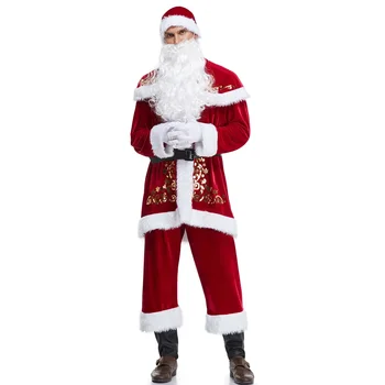 Рождественский костюм Санта-Клауса для взрослых, Рождественский Косплей-костюм, Красный Роскошный бархат, Необычный Комплект из 7 предметов, мужской костюм для Рождественской вечеринки, S-XXL