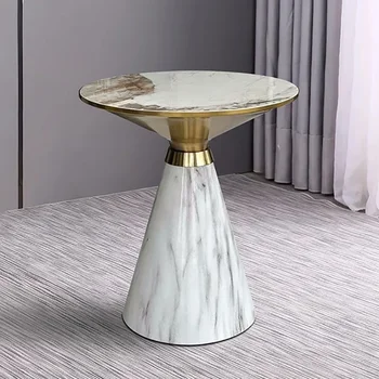 Роскошный журнальный столик в современном стиле, круглый Дизайнерский белый, Уникальные золотые детали, Журнальный столик в стиле Фанк, Черный, Многофункциональное украшение