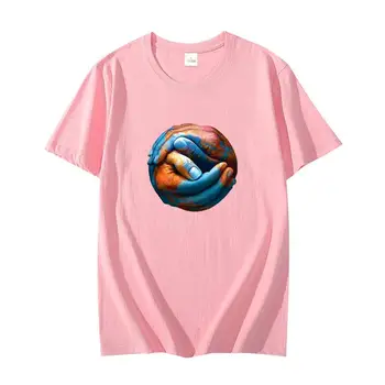 Сцепленные руки, формирующие Хлопчатобумажную футболку planet earth для мужчин, графические футболки с изображением мира во всем мире, футболки оверсайз, Harajuku, Мужская одежда