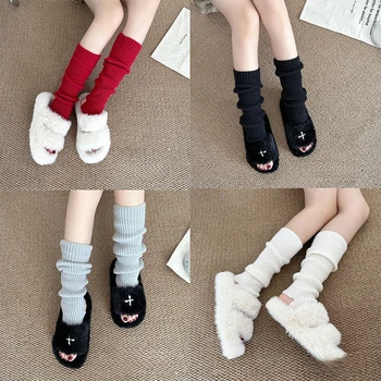 Трикотажная грелка для ног, Японские теплые длинные носки, многослойные леггинсы JK Spicy, балетные носки для девочек, однотонные зимние теплые чулки в стиле Лолиты