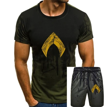 Футболка с логотипом на груди Аквамена с эффектом потертости, мужская футболка с супергероем, мужская футболка