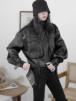 Черные готические пальто и куртки из искусственной кожи, женская уличная одежда в стиле стимпанк с длинным рукавом, верхняя одежда в корейском стиле, Feminino Harajuku