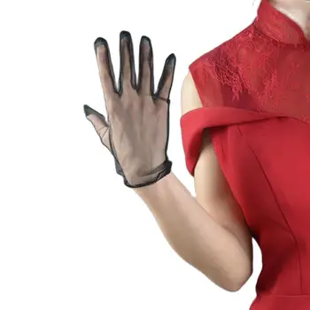 Черные шелковые короткие перчатки 20 см из кружевной сетки, Ультратонкая марля, Винтажное вечернее платье для невесты, Вечерние перчатки Touch