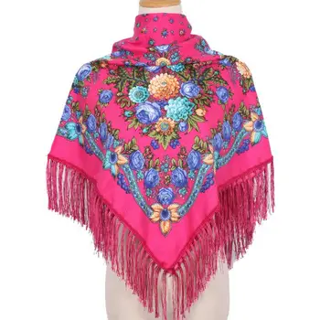 Шаль с цветочным рисунком Шаль с цветочным принтом для женщин среднего возраста Элегантный Мягкий теплый шарф-одеяло с бахромой на осень