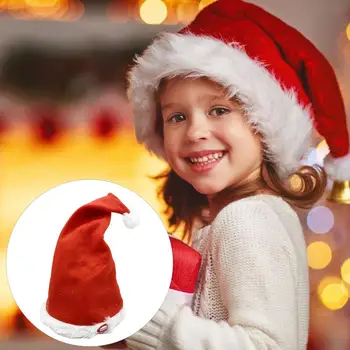 Электрическая Рождественская шляпа для новогодней праздничной вечеринки Для взрослых, унисекс, бархатная экстра-плотная рождественская красная шляпа, шляпы Санта-Клауса, праздничные принадлежности