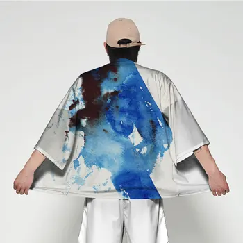 Японское Кимоно Традиционная одежда Кимоно с модным принтом Уличная трендовая одежда Рубашка Японская мужская одежда самурая